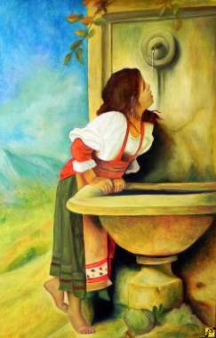 Dziewczyna prz fontannie