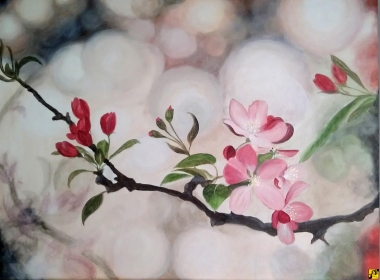 Kwiaty jabłoni. Obraz akrylowy 60x80.