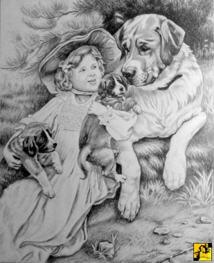 Dziewczynka z psami.